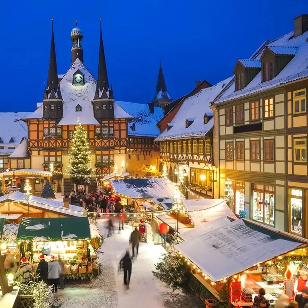 A charming and festive Christmas market in Wernigerode, Harz Mountains, Germany